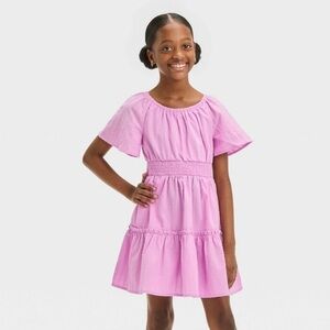 Cat & Jack Girls Short Sleeved Tiered Woven Dress Lilac- Large (10-12) NWT